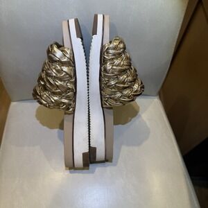 Sam Edelman 'Adaley' SZ 10 Leather‎ Gold Woven Platform Slides